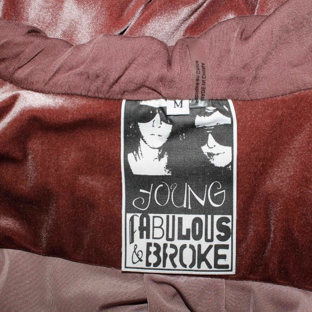Young Fabulous & Broke Sz M Dusty Pink Velour Zip Hooded Poly Blend Jacket - Picture 3 of 4